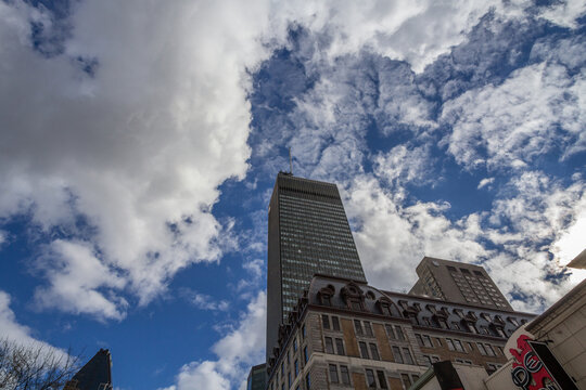 MONTREAL, CANADA - NOVEMBER 7, 2018: Business skyscraper, the Tour CIBC Tower in the dowtown of Montreal, Quebec taken in the center business district of the city, a symbol of the Canadian economy