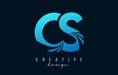 Creative blue letters CS c s logo with leading lines and road concept design. Letters with geometric design.