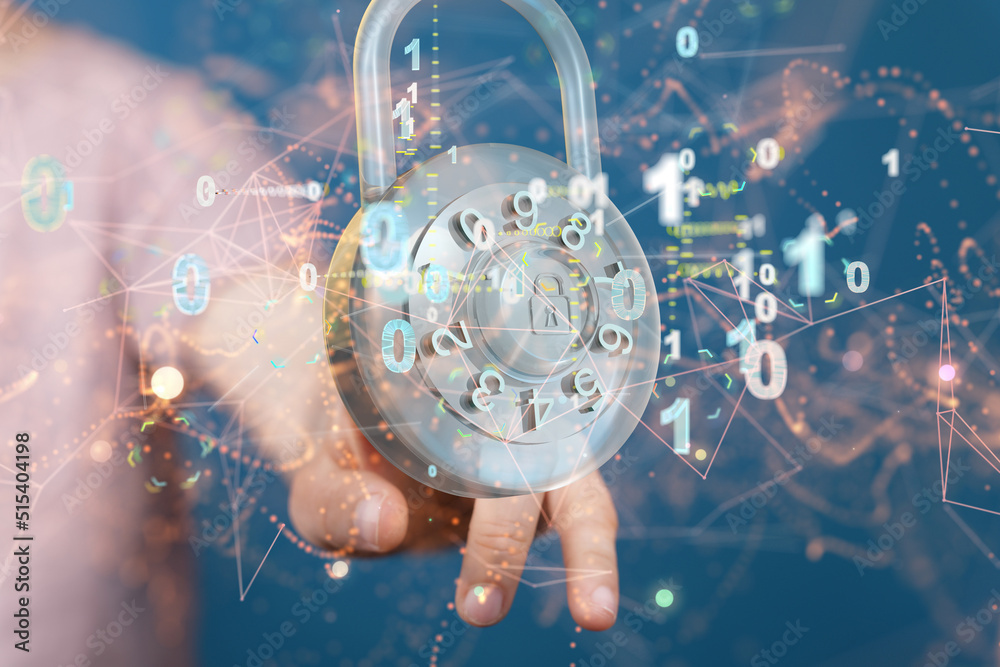 Poster Information technology protected with firewall, secure access and encryption against cyber