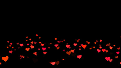 Fototapeta na wymiar Red Valentines Love Hearts Black Background. Computer Designed Animation. Animation hearts with space for text on black background