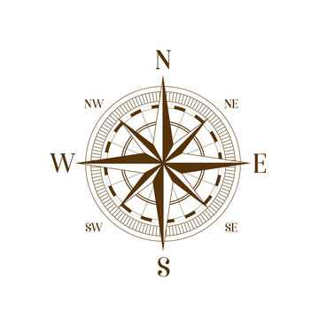 Geography science old compass  isolated on white background.Compass wind rose icon logo. Vector stock
