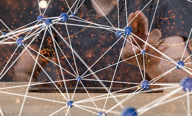 Global network. Blockchain. 3D illustration. Neural networks and artificial intelligence. Abstract