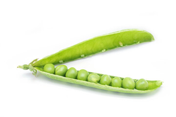 Green pea pod isolated on white background