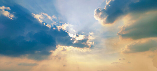 Sun rays in the sky, Blue sky hd photo, Blue color sky, clear view background, with cloud behind the Sun, 