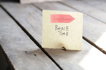 Beach time inscription and pointer. Creative summer concept.