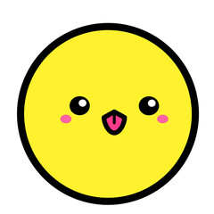 Flat kawaii emoji face. Cute funny cartoon character. Simple line art expressions web icon. Emoticon sticker. Vector graphic illustration.