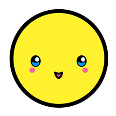 Flat kawaii emoji face. Cute funny cartoon character. Simple line art expressions web icon. Emoticon sticker. Vector graphic illustration.