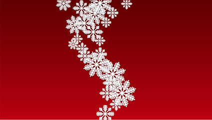 Christmas  Vector Background with Falling Snowflakes. Isolated on Red Background. Realistic Snow Sparkle Pattern. Snowfall Overlay Print. Winter Sky. Papercut Snowflakes.