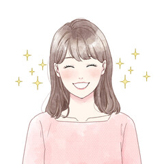 Illustration of a smiling woman. Shining effect.