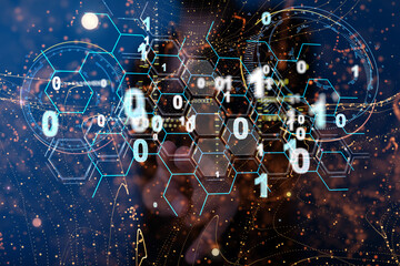 Neural network 3D illustration. Big data and cybersecurity