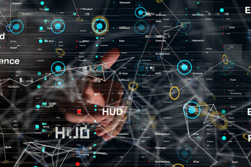 Neural network 3D illustration. Big data and cybersecurity
