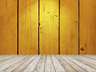 Orange wooden wall and floor in empty room