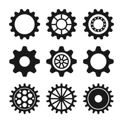 Gear wheels black silhouettes set