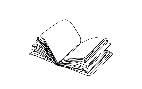 recommend clip art: open book on white background, line drawing style, vector design