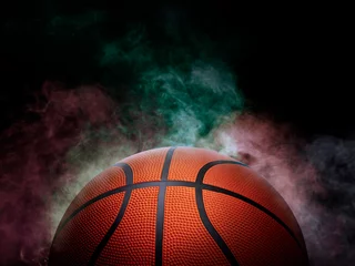 Foto op Plexiglas basketball on the color smoke background © Retouch man