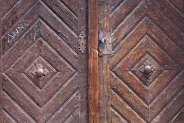 Medieval wooden door at the Old Market in Bielsko-Biala Poland