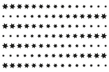 Pattern of black stars of different sizes on white background