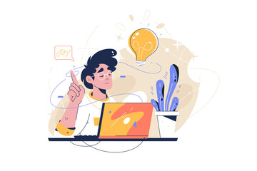 Guy happy with great idea vector illustration. Smart man