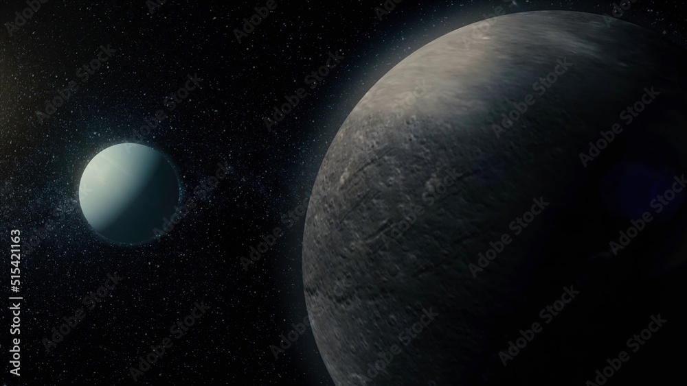 Poster planet in space. solar system and space objects. abstract scientific background - glowing planet in 