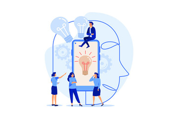 the company is engaged in a joint search for ideas, an abstract human head filled with ideas of thought and analytics. flat design modern illustration