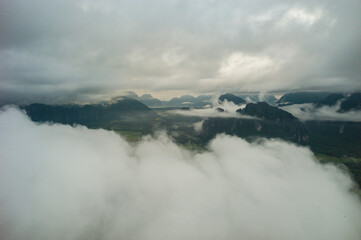 Vang Vieng landscape from above view, Central Laos