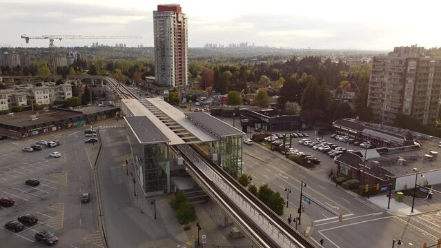 Aerial view of the Burquitlam Station and nearby roads in Coquitlam, Burnaby