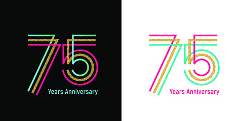 Elegant 75th anniversary logo template made from bright ribbons. Option on a dark and light background. Text in a vector file is easy to edit - obrazy, fototapety, plakaty