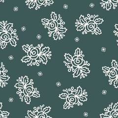 Fototapeta na wymiar Simply floral green seamless pattern for textile or design background , cute roses and little flower