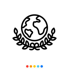 Globe with wreath, Vector, Icon, Illustration.