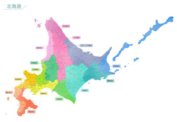 水彩風の地図　北海道　地域別