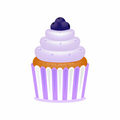 Blueberry cupcake. Color vector illustration. Isolated on white background.	