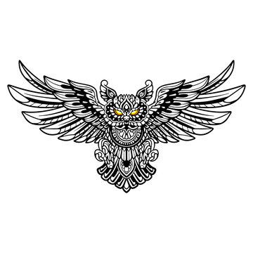 Owl; bird zentangle arts. isolated on white background