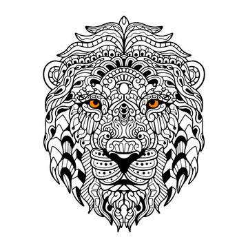 Lion head zentangle arts. isolated on white background