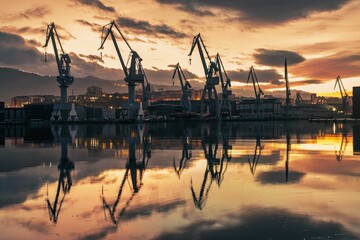 Obraz premium Gruas sin trabajo