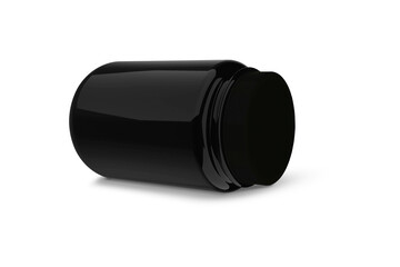 Blank supplement black plastic jar mockup isolated on white background. 3d rendering.