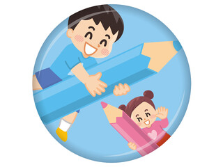 Fototapeta premium 大きな色鉛筆を持っている子供