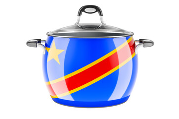 Congolese Democratic Republic national cuisine concept. Congolese Democratic Republic flag painted on the stainless steel stock pot. 3D rendering