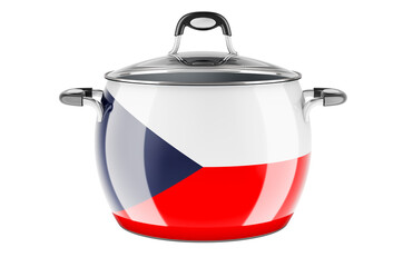 Czech national cuisine concept. Czech flag painted on the stainless steel stock pot. 3D rendering