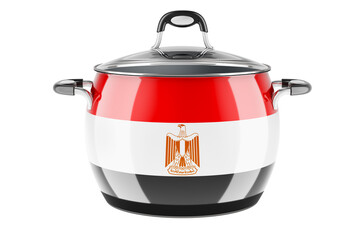 Egyptian national cuisine concept. Egyptian flag painted on the stainless steel stock pot. 3D rendering