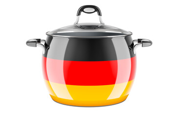 German national cuisine concept. German flag painted on the stainless steel stock pot. 3D rendering