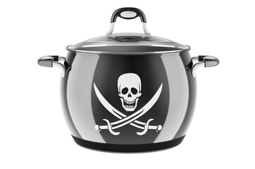 Piracy flag painted on the stainless steel stock pot. 3D rendering
