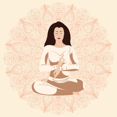 Obraz na płótnie Canvas Pastel girl, yoga, mandala, meditation, calm, yoga day