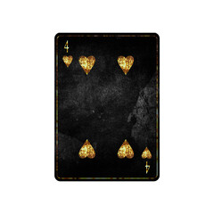 Four of Hearts, grunge card isolated on white background. Playing cards. Design element.