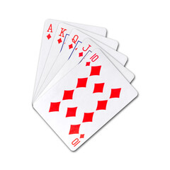 Royal Flush, Playing cards, isolated on a white background. Poker hands. Design element. Playing cards.