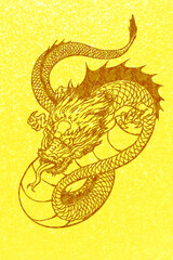 黄色地に金色がかった深い黄色の舌を出した龍