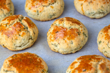 Delicious Turkish food; dill cheese pastry, Turkish name; dere otlu peynirli pogaca