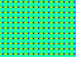 黄緑の地にエメラルドグリーンと紫のチェック柄