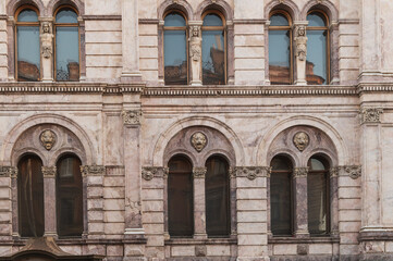 Fototapeta na wymiar Facade of an old historical house in St. Petersburg.