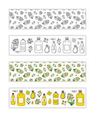 Banners with doodle canola oil and flowers.
