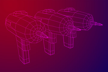 Drill electric device wireframe low poly mesh